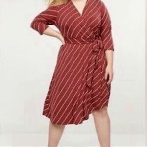 Lane Bryant Long Sleeve Wrap Dress Plus Size 14 Red Beige